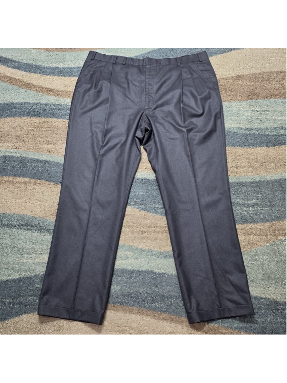 Oxxford Clothes Dress Pants Mens Black Flat Front Straight Leg Trousers